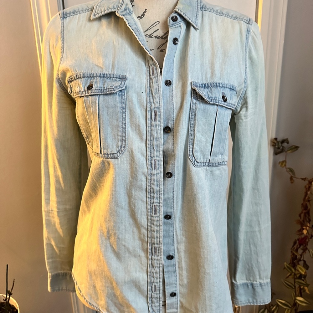Light Blue Denim Button-Up Shirt